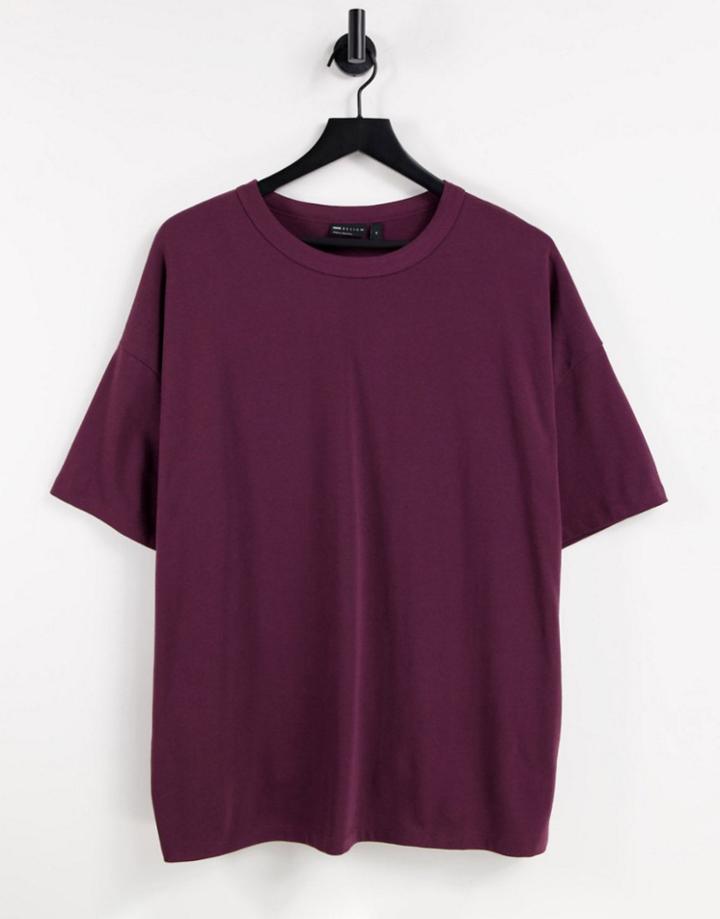 Asos Design Organic Relaxed Fit Heavyweight T-shirt In Burgundy-red