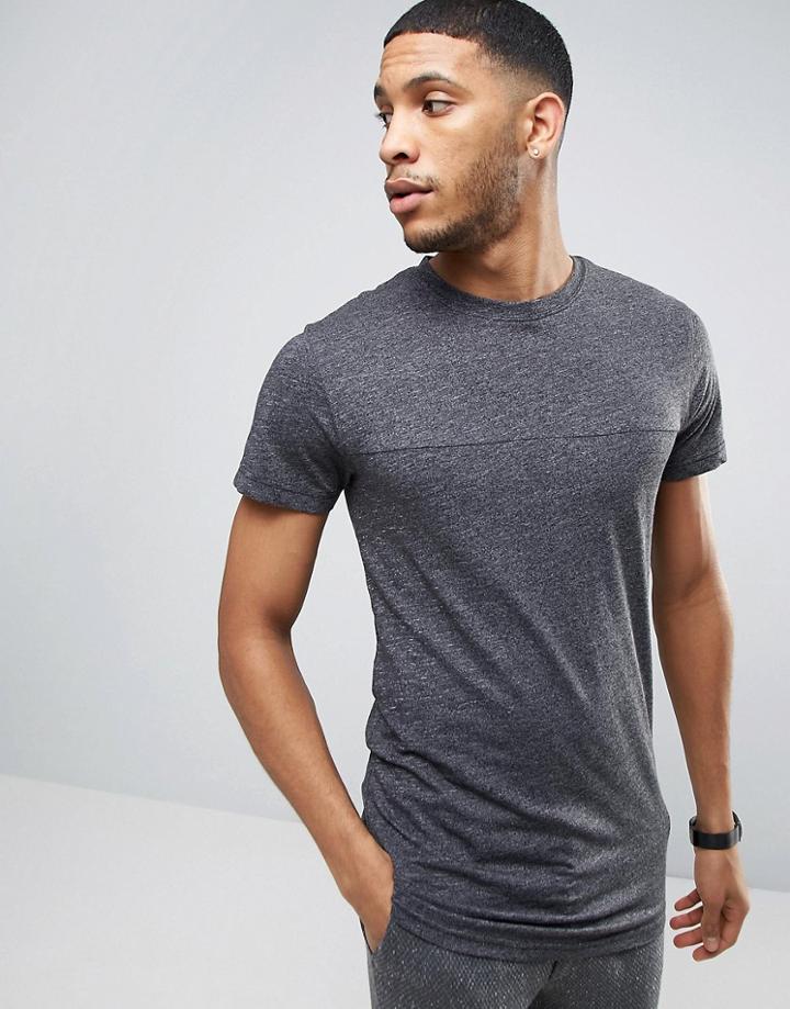 Bellfield Longline Melange T-shirt With Curved Hem - Gray