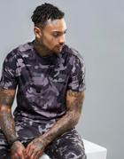 Ellesse T-shirt With Small Logo In All Over Camo Print - Black