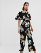 Ax Paris Floral Wide Leg Jumpsuit - Black