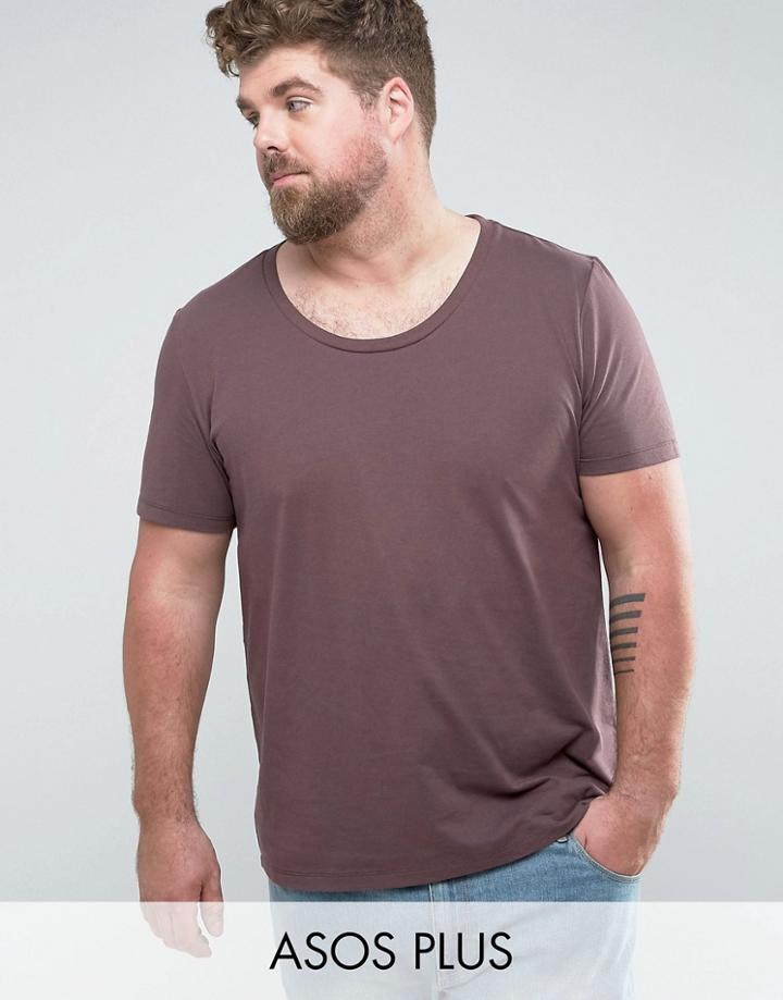 Asos Plus T-shirt With Scoop Neck - Brown