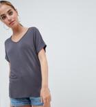 Asos Design Petite T-shirt With Drapey Batwing Sleeve In Gray - Gray
