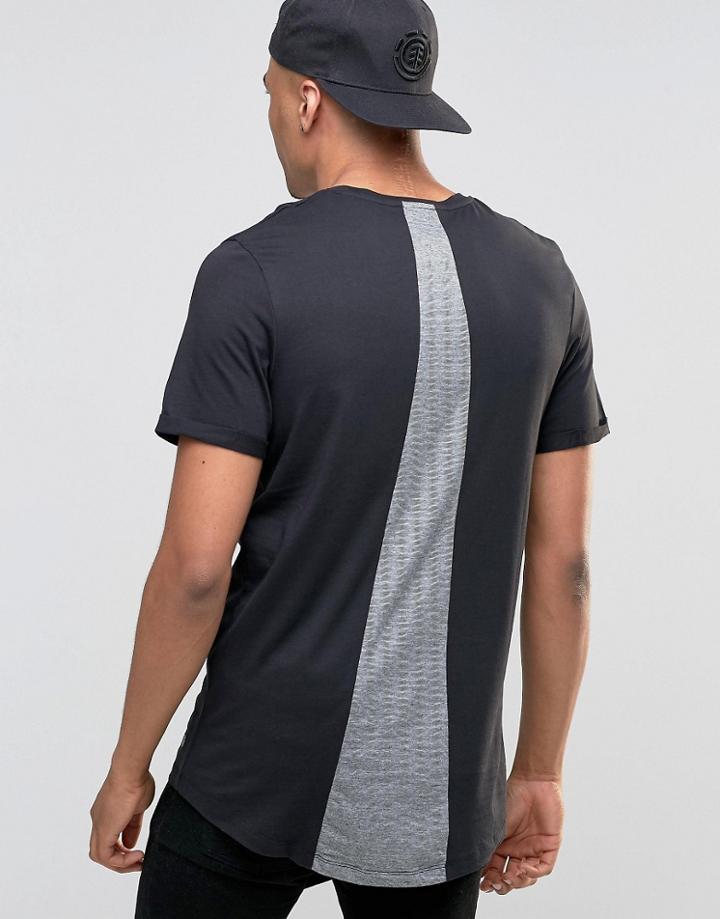 Jack & Jones Longline Curved Hem T-shirt With Back Panel Inlay - Black