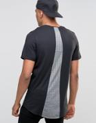 Jack & Jones Longline Curved Hem T-shirt With Back Panel Inlay - Black