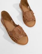 Asos Design Focal Leather Flat Sandals - Tan
