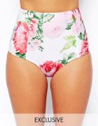 Asos Fuller Bust Exclusive Camellia Rose Floral High Wasit Bikini Bottom - Multi