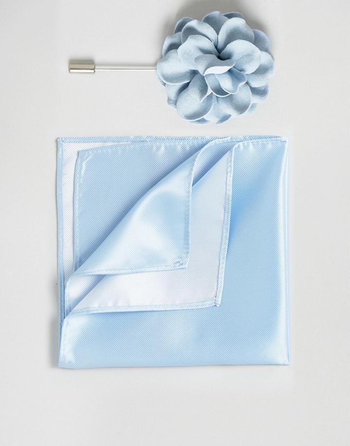 Devils Advocate Pocket Sqaure And Floral Tie Pin - Blue