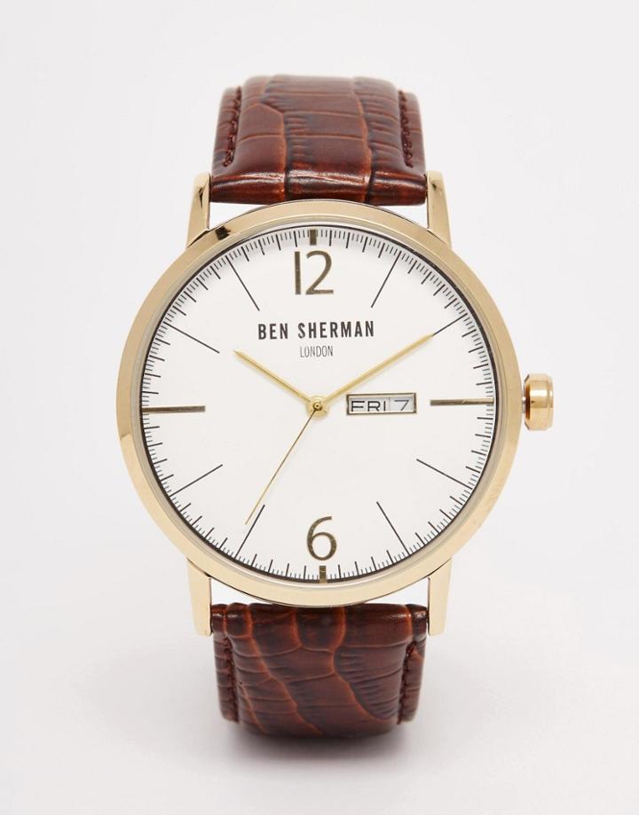 Ben Sherman Portobello Leather Watch In Brown - Brown