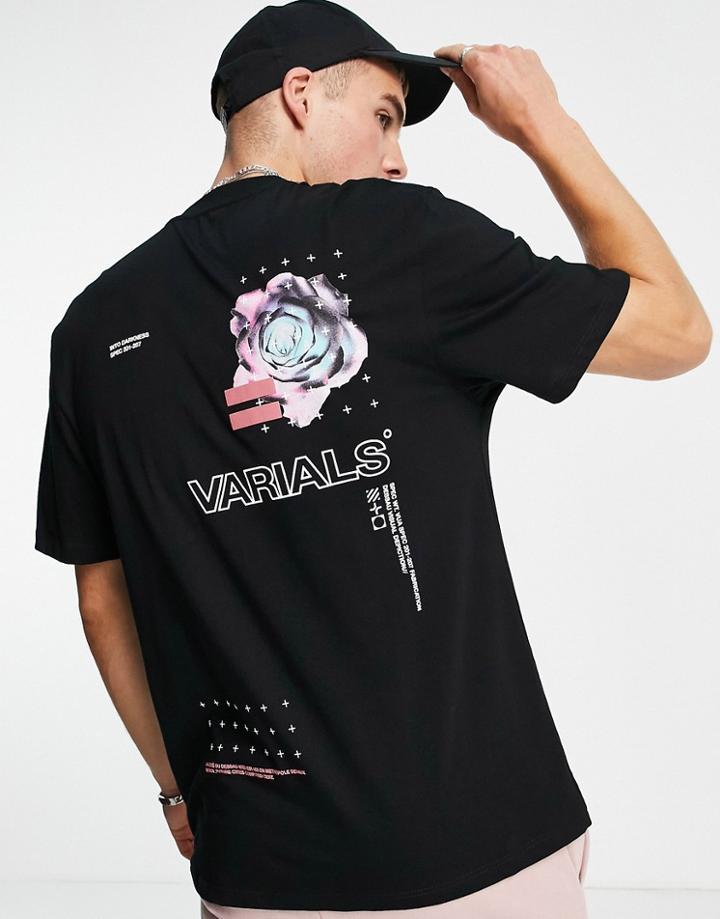 River Island Regular T-shirt With Rose Print In Black-white