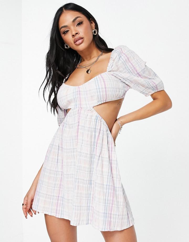 Asos Design Cut Out Seersucker Check Beach Dress In Pastel-multi