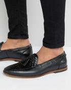 Asos Loafers In Black Leather With Woven Detail - Black