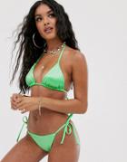 Asos Design Sleek Triangle Bikini Top In Apple Green Mirror Satin - Green