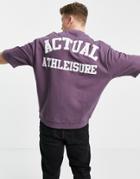 Asos Actual Short Sleeve Sweatshirt In Purple With Applique Logo