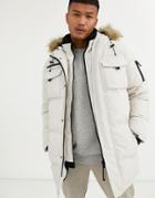 Good For Nothing Puffer Parka Coat In Stone With Faux Fur Hood