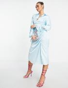 Vero Moda Ruched Front Midi Shirt Dress In Blue
