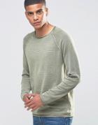 Selected Homme Sweatshirt With Raglan Sleeve And Raw Hem Detail - Green