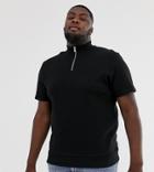 Asos Design Plus Short Sleeve Sweatshirt With Half Zip In Black - Black