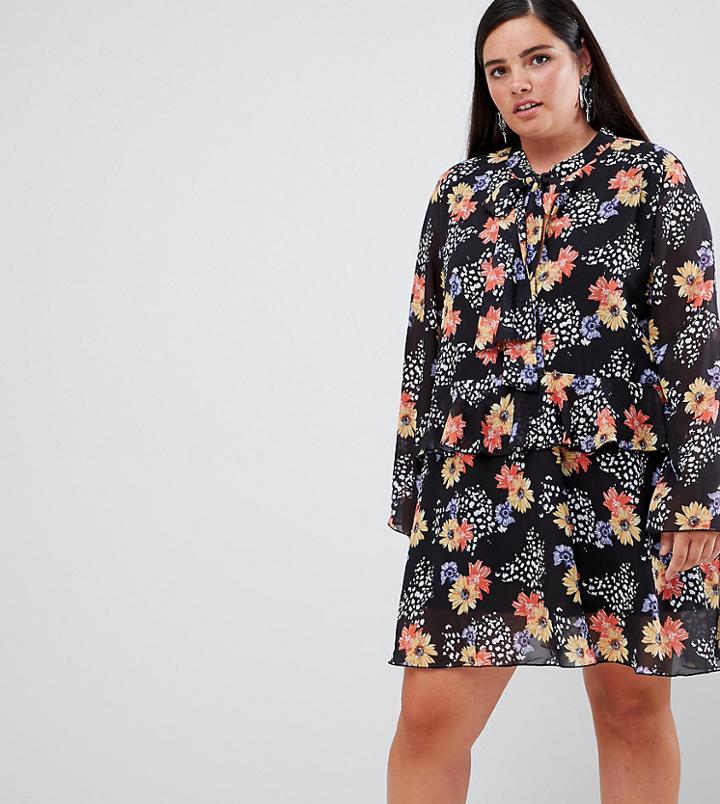Unique 21 Hero Long Sleeve Pussy Bow Dress - Multi