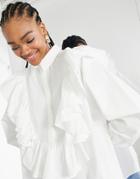 Asos Edition Oversized Cotton Shirt With Ruffle Bib In White