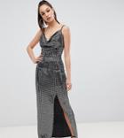 Missguided Tall Exclusive Tall Sequin Cowl Neck Maxi Dress With Side Split In Black - Black