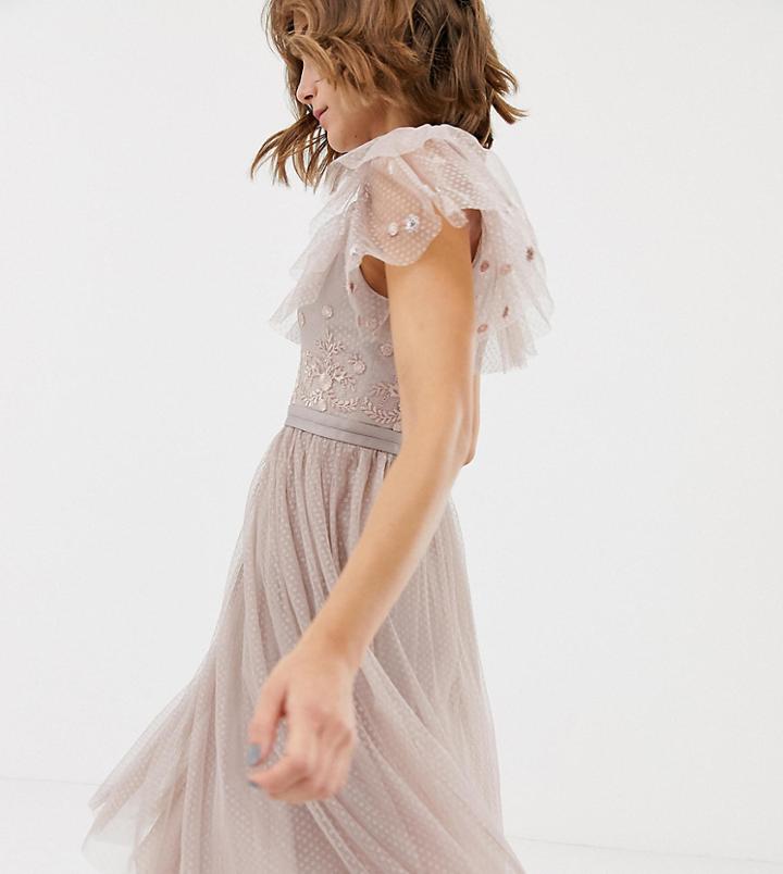 Needle & Thread Embroidered Bodice Tulle Skater Dress In Rose-pink