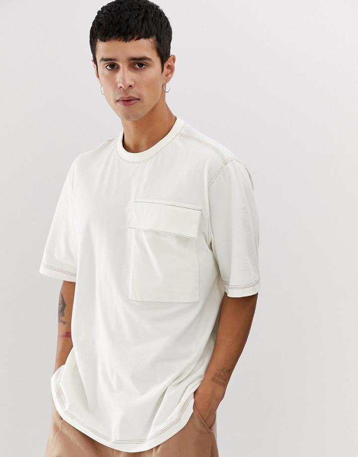 Asos White Loose Fit T-shirt In Off White With Contrast Stitching