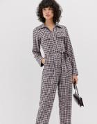 Lost Ink Boiler Suit With Belted Waist In Check - Pink