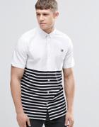Fred Perry Shirt In Slim Fit With Half Stripe Short Sleeves - White