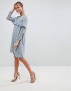 Elise Ryan Shift Dress With Ruffle Detail-green