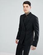 Asos Skinny Double Breasted Suit Jacket In Black With Gold Brocade Detail - Black