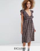 Monki Exclusive Check Midi Dress - Black
