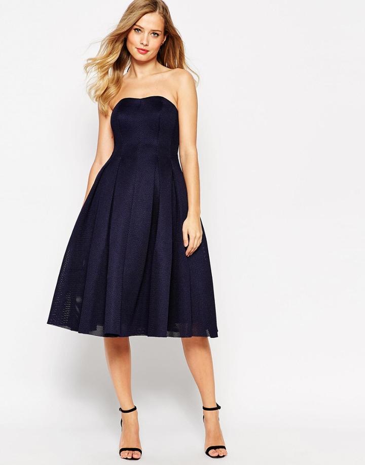 Asos Super Full Mesh Bandeau Midi Prom Dress - Navy