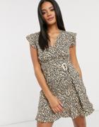 Ax Paris Ruffle Sleeve Mini Dress In Spot-neutral
