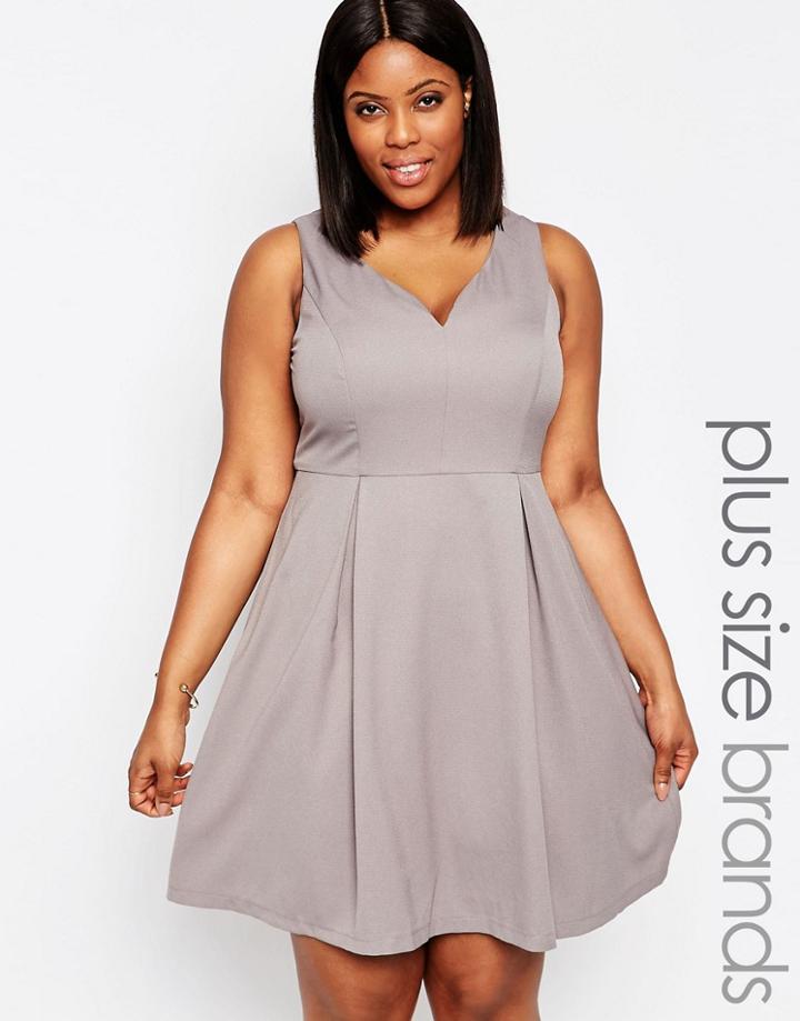 Koko Plus Skater Dress With Sweetheart Neckline - Soft Gray