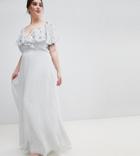 Asos Design Curve Wrap Maxi Dress With Embellished Flutter Sleeves - Gray