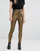 Waven Anika High Rise Metallic Coated Skinny Jeans - Gold
