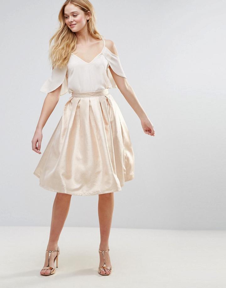 Forever Unique Metallic Skater Skirt - Gold