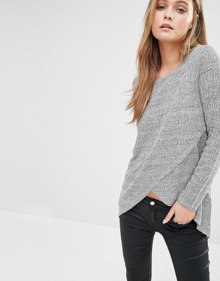 Only Twist Cross Front Knit Sweater - Gray