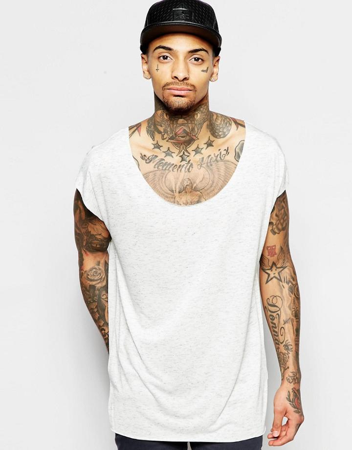 Asos Oversized Sleeveless T-shirt In Inject Fabric With Raw Scoop Neck - Cream