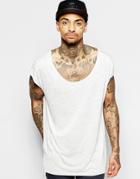 Asos Oversized Sleeveless T-shirt In Inject Fabric With Raw Scoop Neck - Cream
