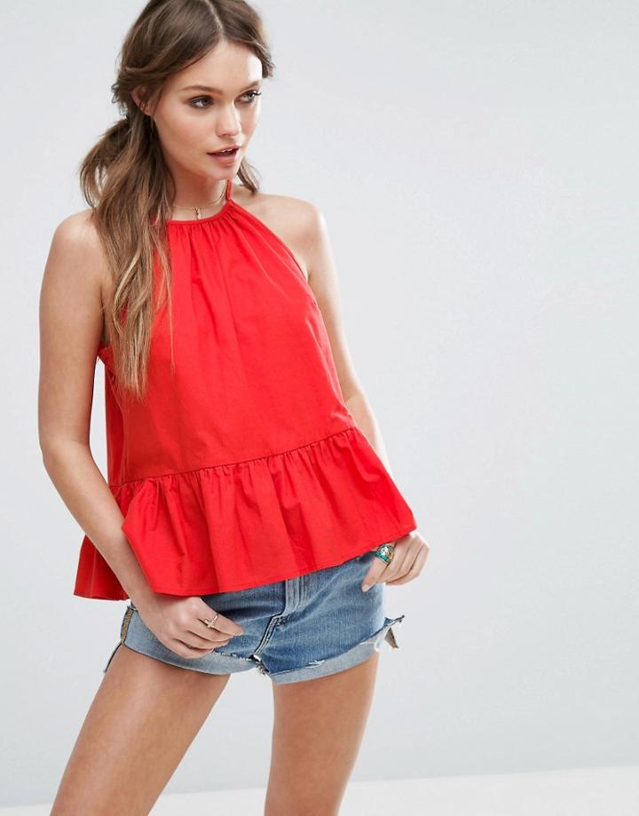 Asos Trapeze Sun Top In Cotton - Red