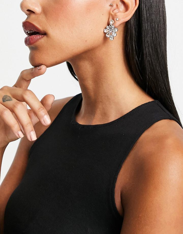 True Decadence Flower Stud Earrings In Crystal-silver