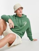 Asos Design Oversized Hoodie In Green With Surfing Logo Print - Part Of A Set