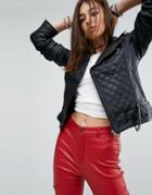 Tripp Nyc Moto Quilted Faux Leather Jacket - Black
