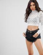 Motel High Neck Top In Lace - White