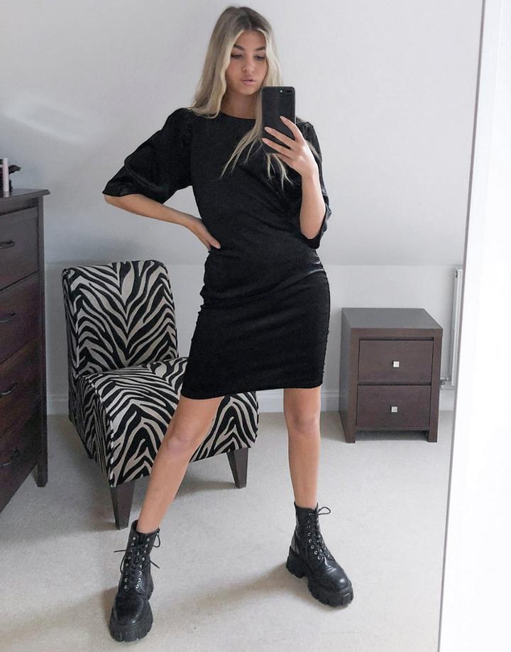 Noisy May Mini Velvet T-shirt Dress In Black