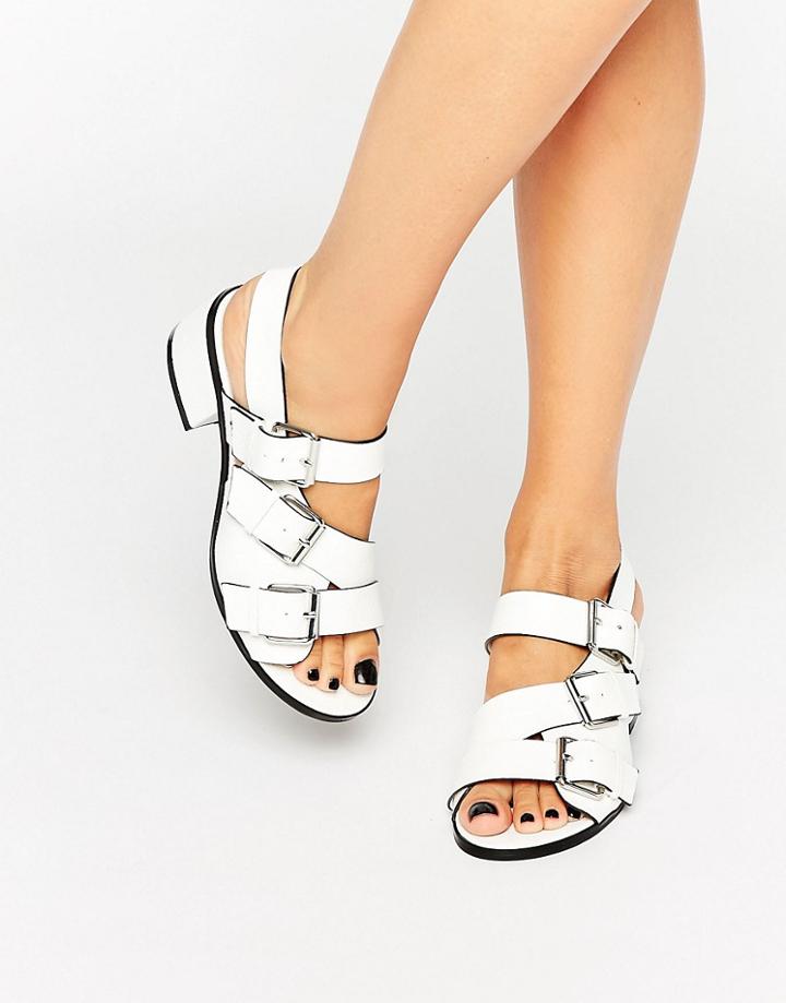 Eeight Lima White Buckle Detail Sandals - White