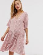 Pieces Pinstripe T-shirt Dress-brown