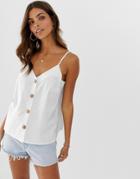 Asos Design Button Through Linen Cami - White