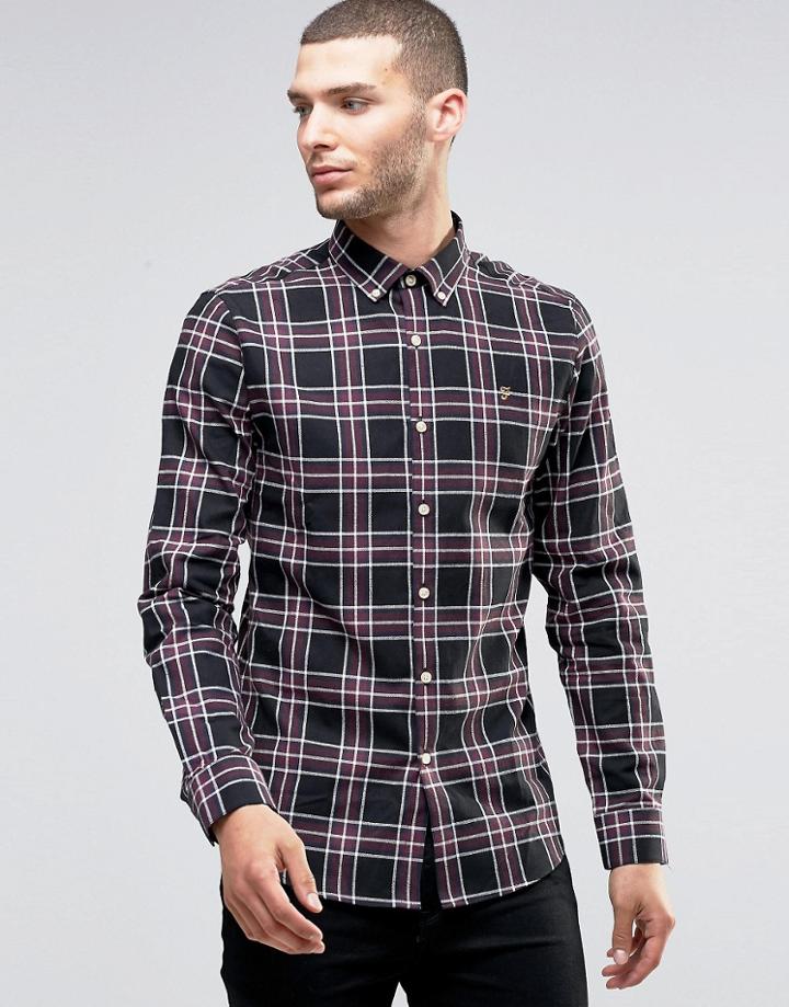 Farah Shirt In Plaid Cotton Slim Fit Black - Black